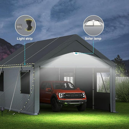 Carports 20X20 Heavy Duty,Car Ports with 180G Removable Side Walls,Carport Canopy,Portable Car Port Garage,Car Shelter All Weather,Gray