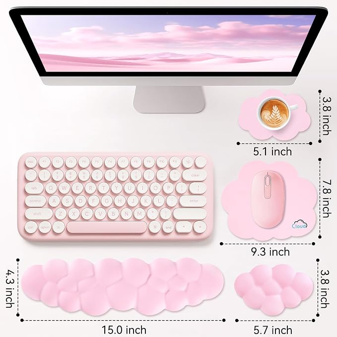 Cloud Wrist Rest for Computer Keyboard, 4-in-1 Memory Foam Leather Cloud