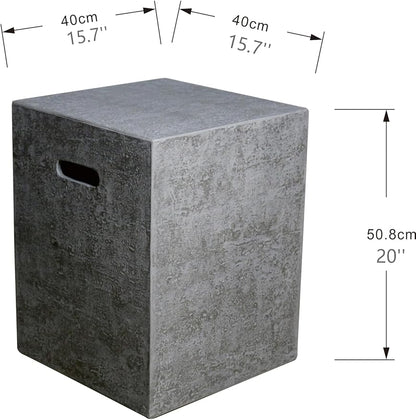 AMS Fireplace | Elementi Square Travertine Light Gray 20 lbs Propane Tank Cover | Concrete GFRC Base | Dimensions: 15.7 x 15.7 x 20 inches | Perfectly Matches with Metropolis Light Gray Fire Pit Table