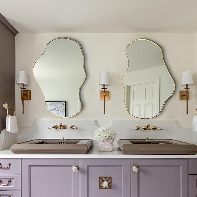 Irregular Wall Mirror, 30"x20" Asymmetrical Decorative Accent Mirror with Black Metal Frame, Organic Shape Mirrors for Entryway Bedroom Living Room, Horizontal or Vertical Hanging