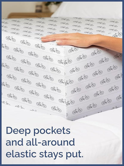 Kids Bikes Twin 3 Piece Sheet Set - Boys, Girls, Teens, Toddler - Easy Fit, Deep Pockets - Breathable, Hotel Quality Bedding Sheets - Machine Washable - Wrinkle Free - Cute, Cozy & Soft - CGK Linens