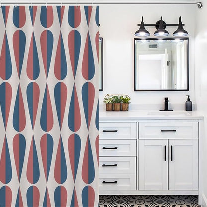 Mid Century Modern Shower Curtain,Retro Geometric Drop Shapes Art Style Shower Curtains Set for Bathroom Fabric Decorative Bath Curtain Washable Curtain Hooks, 72x72 in