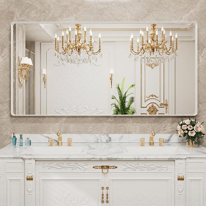 LOAAO 72x36 Inch White Metal Framed Bathroom Mirror for Wall, White Bathroom Vanity Mirror Farmhouse, Large Rounded Rectangle Mirror, Anti-Rust, Tempered Glass, Hangs Horizontally or Vertically