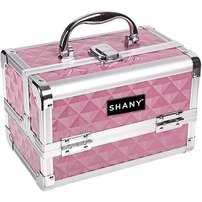 SHANY Chic Makeup Train Case Cosmetic Box Portable Makeup Case Cosmetics Beauty Organizer Jewelry storage with Locks, Multi trays Makeup Storage Box with Makeup Mirror - Polite PINK