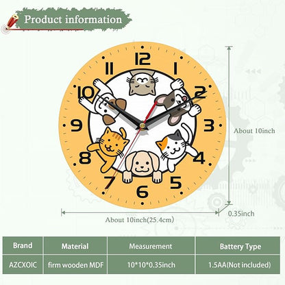 Wall Clocks,Dogs Circle Space Wall Clock Decorative,Cats Kitchen Wall Clock Battery Operated - 10 Inch Round Bathroom Clocks Silent Non-Ticking
