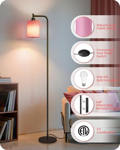 2Pack Dimmable Floor Lamp for Living Room with Remote and Foot Switch, Modern Standing, Corner Lamp,10W Bulb 3 Color Temperatures, for Bedroom, Office, ETL Listed, Gold and Pink P19LDP205