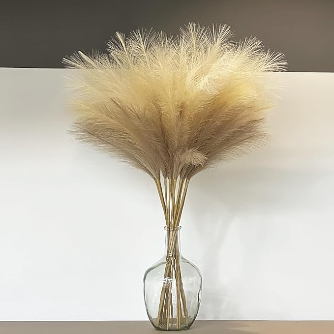 38" 10 Stems Faux Pampas Grass Decor - Tall Pampas Grass for Floor Vase, Boho Home Wedding Mothers Day Decoration (Beige Mixed)