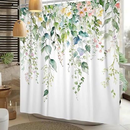 Sage Green Eucalyptus Shower Curtain Watercolor Botanical Floral Leaves Shower Curtain Set Spring Nature Bathroom Decor with 12 Hooks,72x108 Inches