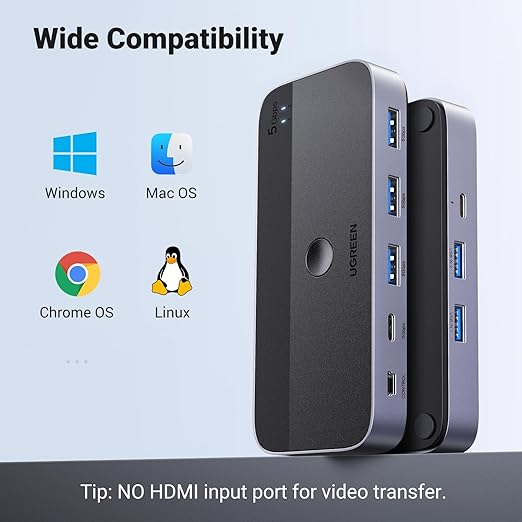 UGREEN USB 3.0 Switch 2 Computers Sharing USB C & A Devices, 4 Port USB