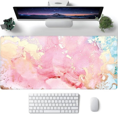 Cute Pink Marble Large Mouse Pad, Gaming Keyboard Desk Pad, Extended Mouse Mat