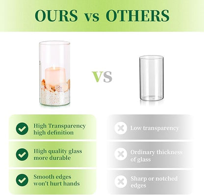 Glass Cylinder Vases Set of 6, Hewory Tall Clear Vase for Centerpieces, Glass Hurricane Candle Holders for Pillar or Floating Candles, Round Vases for Wedding Anniversary Events Table Decor, 3.3in