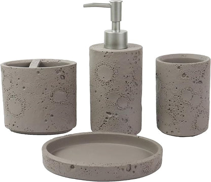 Hymmah Meteorites Bathroom Accessories Set,Farmhouse Bathroom Decor,4 Pcs Resin Gift Set Apartment Necessities, Contain Cotton Swab Jar,Soap Dispenser,Tumbler，Soap Dish/Tray