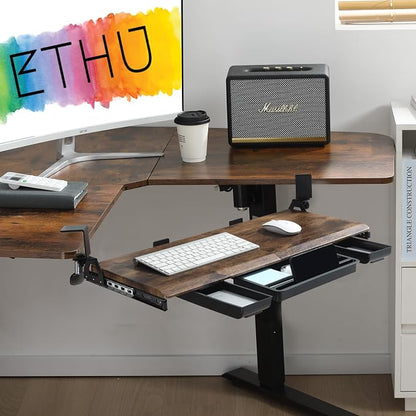 ETHU Keyboard Tray Under Desk, Ergonomic Corner Keyboard Tray