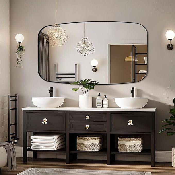 ANDY STAR 32x48 Black Bathroom Mirror, Oblong Vanity Mirror with Stainless Steel Metal Frame, Matte Black Oval Mirror for Over Sink, Modern Anti Rust Wall Mounted