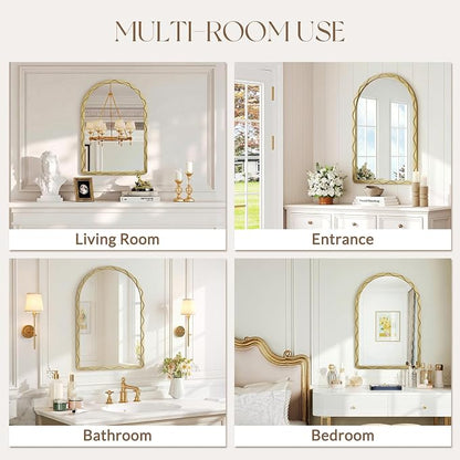 Uniclinens Gold Arched Mirror Decor - Large Vintage Scalloped Mirror Decor with Metal Frame, Wavy Decor Mirror for Nursery,Entryway,Fireplace,Living Room,Hallway,Bathroom,24"X36"