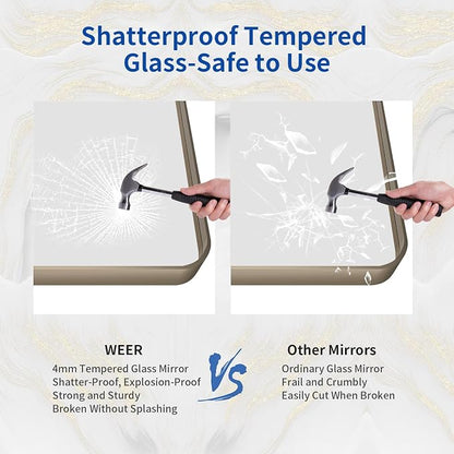 WEER 20x30 Inch Bronze Bathroom Mirror for Vanity, Brushed Bronze Metal Frame Mirror for Wall, Rounded Rectangle Bronze Frame Mirror with Tempered Glass, Anti-Rust (Horizontal/Vertical)