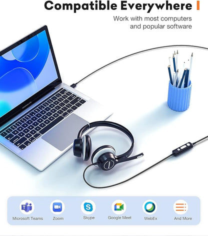 USB Headset with Microphone, 3.5mm Wired Computer Headsets with Noise