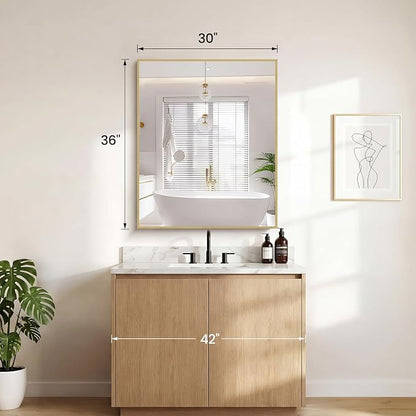 Sweetcrispy Bathroom Mirror for Over Sink, 30" x 36" Rectangle Wall Mount Mirrors with Metal Frame, Modern Vanity Mirror with Tempered Glass, for Home Decor, Anti-Rust, Gold