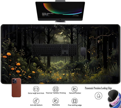 Dark Forest Desk Mat Mouse pad, Big Laptop Computer Keyboard and Mouse Mat