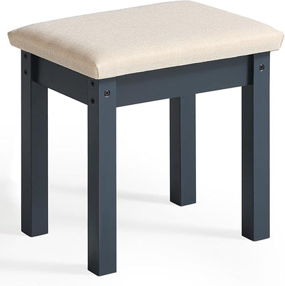 LEYAOYAO Vanity Stool, Elegant Makeup Stool with Comfortable Fabric Cushion, Sturdy Wooden Frame, Modern Vanity Bench for Bedroom and Bathroom-Navy Blue