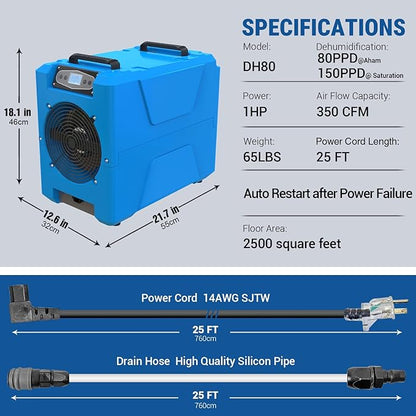 MOUNTO Commercial Dehumidifier, 150 Pint High-Capacity, Includes Pump Drain Hose