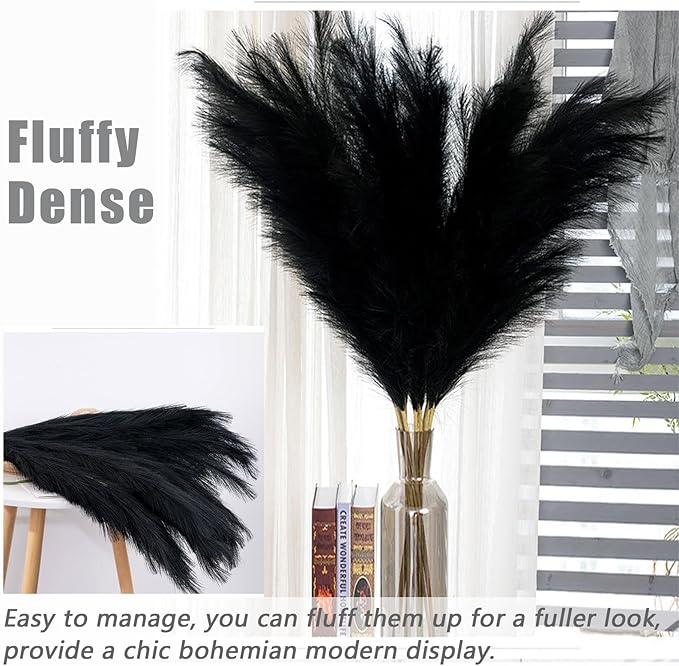 38" 10 Stems Pampas Grass Tall - Black Faux Pampas Grass Artificial Tall Pampas Grass Bouquet Flower Arrangement and Vase Filler for Boho Home Wedding Mothers Day Decoration