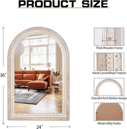 Reflinto 36x24 Inch Arched Farmhouse Mirror, Rustic Distressed Wood Wall Mirror for Bathroom Over Sink, Entryway, Living Room, Foyer Decor