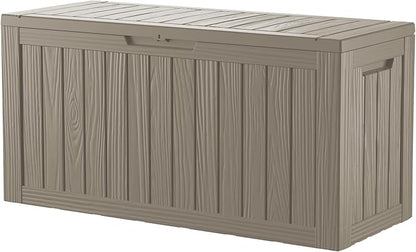 80 Gallon Double-Wall Resin Deck Box - Lockable Waterproof Outdoor Storage Box, 515lbs Capacity & Doubles as Seating for Patio Furniture - Garden Tools, Pool Accessories (Brown)