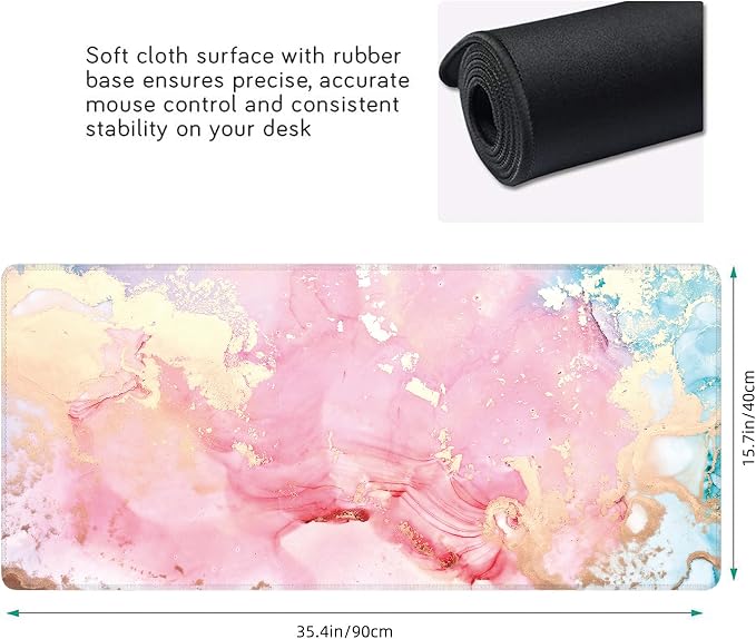 Cute Pink Marble Large Mouse Pad, Gaming Keyboard Desk Pad, Extended Mouse Mat