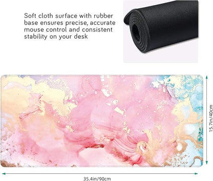 Cute Pink Marble Large Mouse Pad, Gaming Keyboard Desk Pad, Extended Mouse Mat