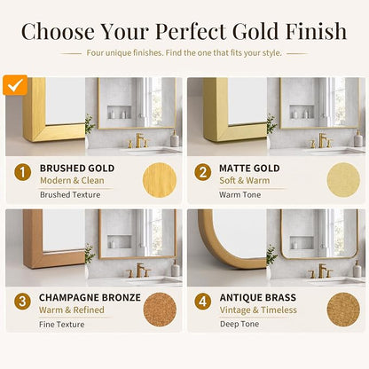 24x36 Inch Brushed Gold Bathroom Mirrors Set of 2, Tempered Glass Rectangular Wall Mirror, Rustproof Metal Frame Double Vanity Mirrors for Over Sink, Entryway, Flush Mount