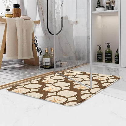 Mid Century Modern Bath Mat Abstract Atomic Geometric Retro 1950s Brown Bathroom Kitchen Toilet Rugs,24x48 Inch