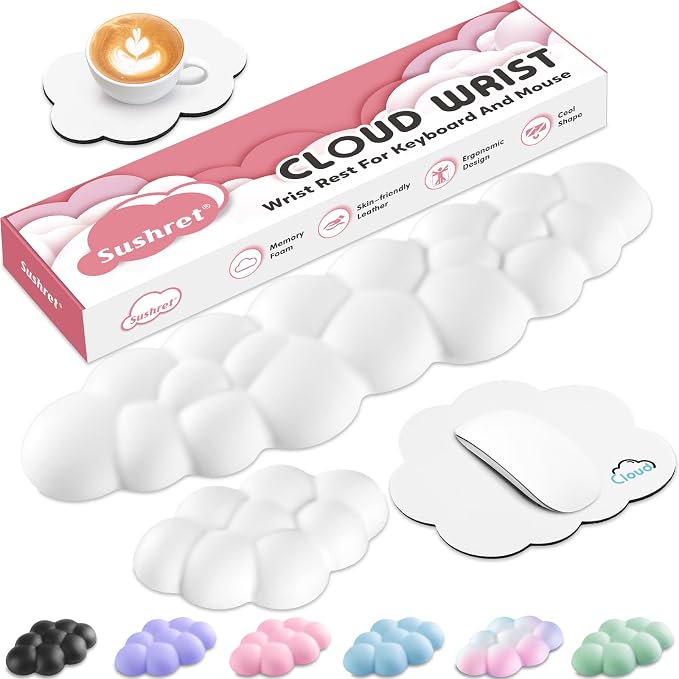 Cloud Wrist Rest for Computer Keyboard, 4-in-1 Memory Foam Leather Cloud