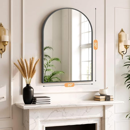 Bathroom Mirror for Wall, 30x20 Inch Arched Mirror, Matte Black Metal Framed Bathroom Vanity Mirrors for Restroom Farmhouse, Anti-Rust, Tempered Glass, Hanging or Leaning