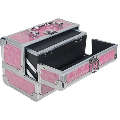 SHANY Chic Makeup Train Case Cosmetic Box Portable Makeup Case Cosmetics Beauty Organizer Jewelry storage with Locks, Multi trays Makeup Storage Box with Makeup Mirror - Polite PINK