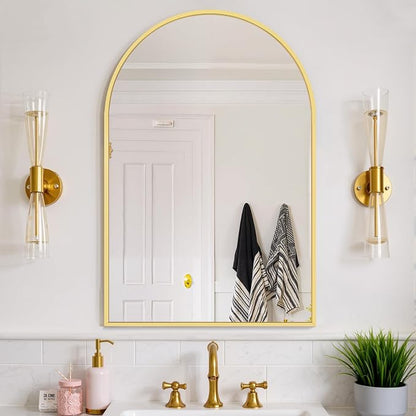 Bathroom Mirror for Wall, 38x26 Inch Arched Mirror, Matte Gold Metal Framed Bathroom Vanity Mirrors for Restroom Farmhouse, Anti-Rust, Tempered Glass, Hanging or Leaning