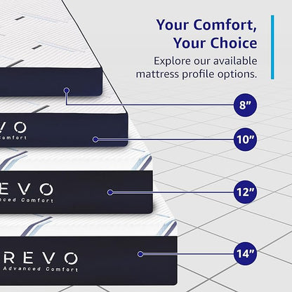 REVO Sleep Gel Memory Foam Mattress, 14-Inch Queen – Cooling Mattress with Contouring Gel Foam, Pressure Relief & Balanced Support – Soft, Breathable Comfort for Deep Sleep