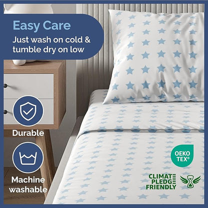 Kids Blue Stars Twin 3 Piece Sheet Set - Boys, Girls, Teens, Toddler - Easy Fit Deep Pockets - Breathable, Hotel Quality Sheets - Machine Washable - Wrinkle Free - Cute, Cozy, Soft - CGK Linens