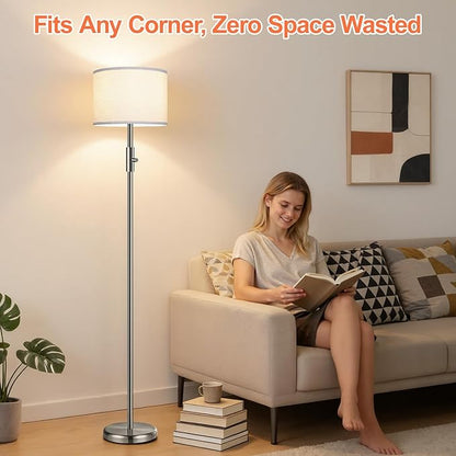 Floor Lamp Simple Design with White Shade, Small Tall Lamps for Living Room Bedroom Office Dining Room Kitchen, Sliver Pole Lamp-Sliver