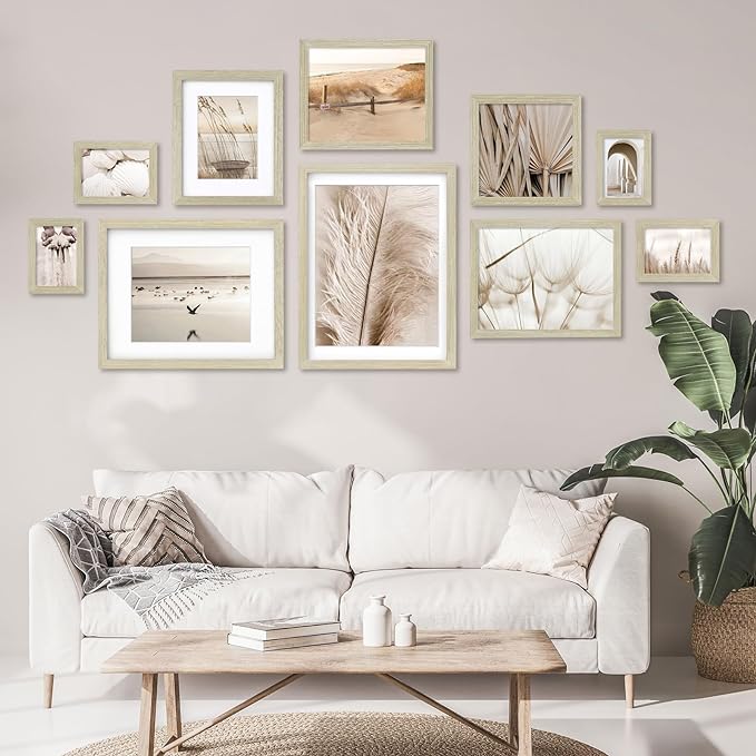Egofine 8x10 Picture Frame Made of Solid Wood Covered by Plexiglass, Display Pictures 4x6/5x7 with Mat or 8x10 Without Mat for Table Top Display and Wall Mounting Photo Frame, Distressed Wood Grain
