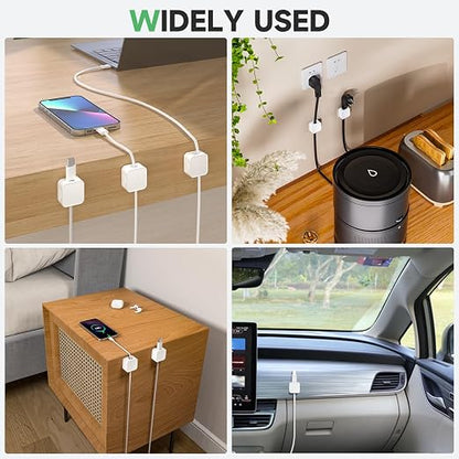 9 White Magnetic Cable Clips, Under Desk Cable Management, Cord Holder