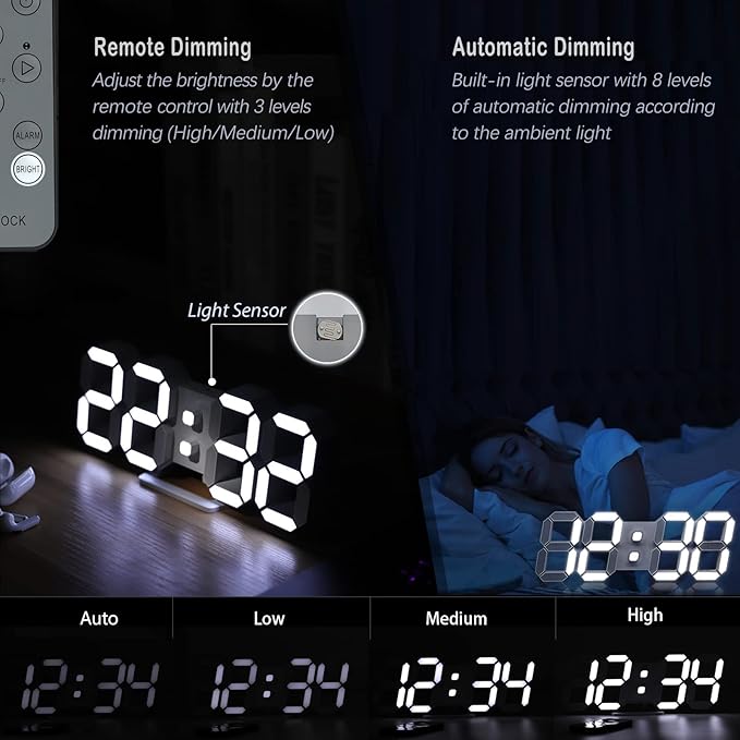 KOSUMOSU 3D LED Digital Wall Clock, Large Display Table/ Desk Clock