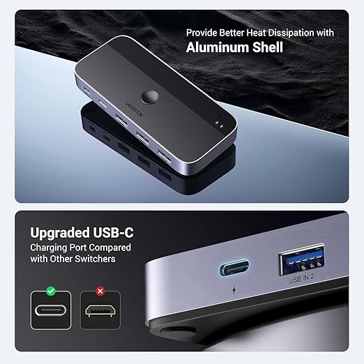 UGREEN USB 3.0 Switch 2 Computers Sharing USB C & A Devices, 4 Port USB