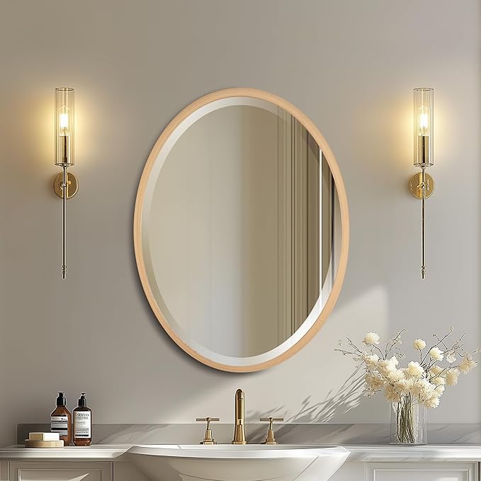 OVALCREST - Oval Wooden Beveled Wall Mirror for Home Decor, Bathroom, Vanity, Bedroom, Living Room, Hallway - London Style (Gold Paint) 25.1 x 21.1