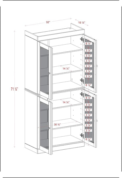 Palace Imports Solid Wood Bookcase w/Frosted Glass Doors & Adjustable Shelves for Living Room - 6-Tier Tall Bookshelf, 71.5" H x 32” W - Teal Blue, 100% Renewable Eco-Friendly Wood, Made in Brazil