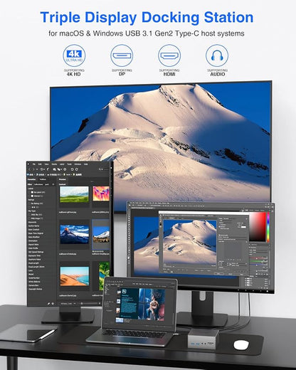 TOTU Upgraded Universal USB-C 4K Triple Display Docking Station