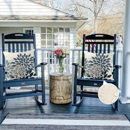 RABUSOFA Outdoor Pillow Covers 20x20 Inch Set of 2 Gray Blue Flower Decorative Waterproof Floral Outdoor Cushion Covers for Patio Funiture Garden Couch Decor