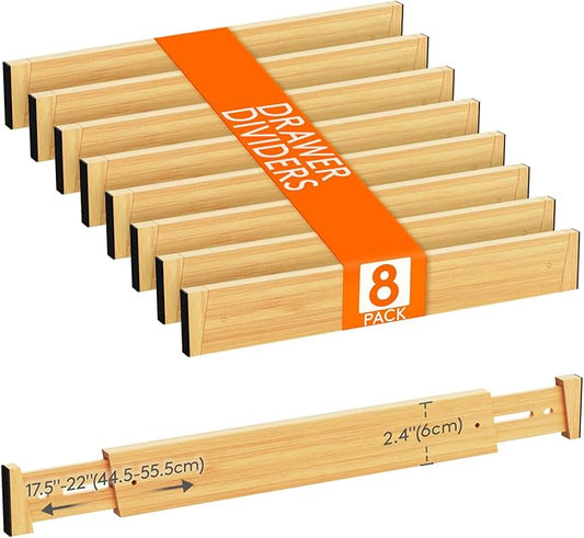 Lifewit 2.4" High 8 Pack Bamboo Drawer Dividers 45-55cm/17.5-22" Adjustable
