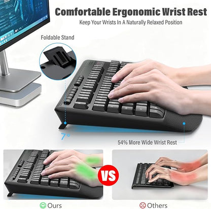 E-YOOSO Wireless Keyboard and Mouse Combo,Silent Soft Touch Quiet Keyboard Less Noise 90%,Ergonomic with Wrist Rest,2.4GHz 104 Keys Full Size,2400 DPI Mouse,for PC Computer/Laptop/Mac Air/Mini/Pro