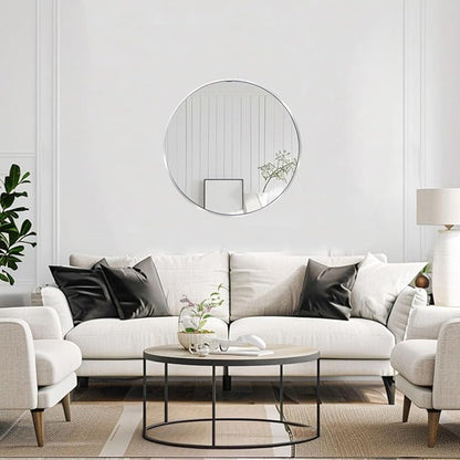 Silver Round Mirror, Circle Mirror 30 inch, Round Wall Mirrors Metal Frame, Circle Mirrors for Bathroom, Living Room, Hallway, Vanity, Over Sink